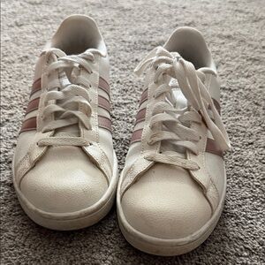 Adidas Women's Cream and Pink Striped Sneakers